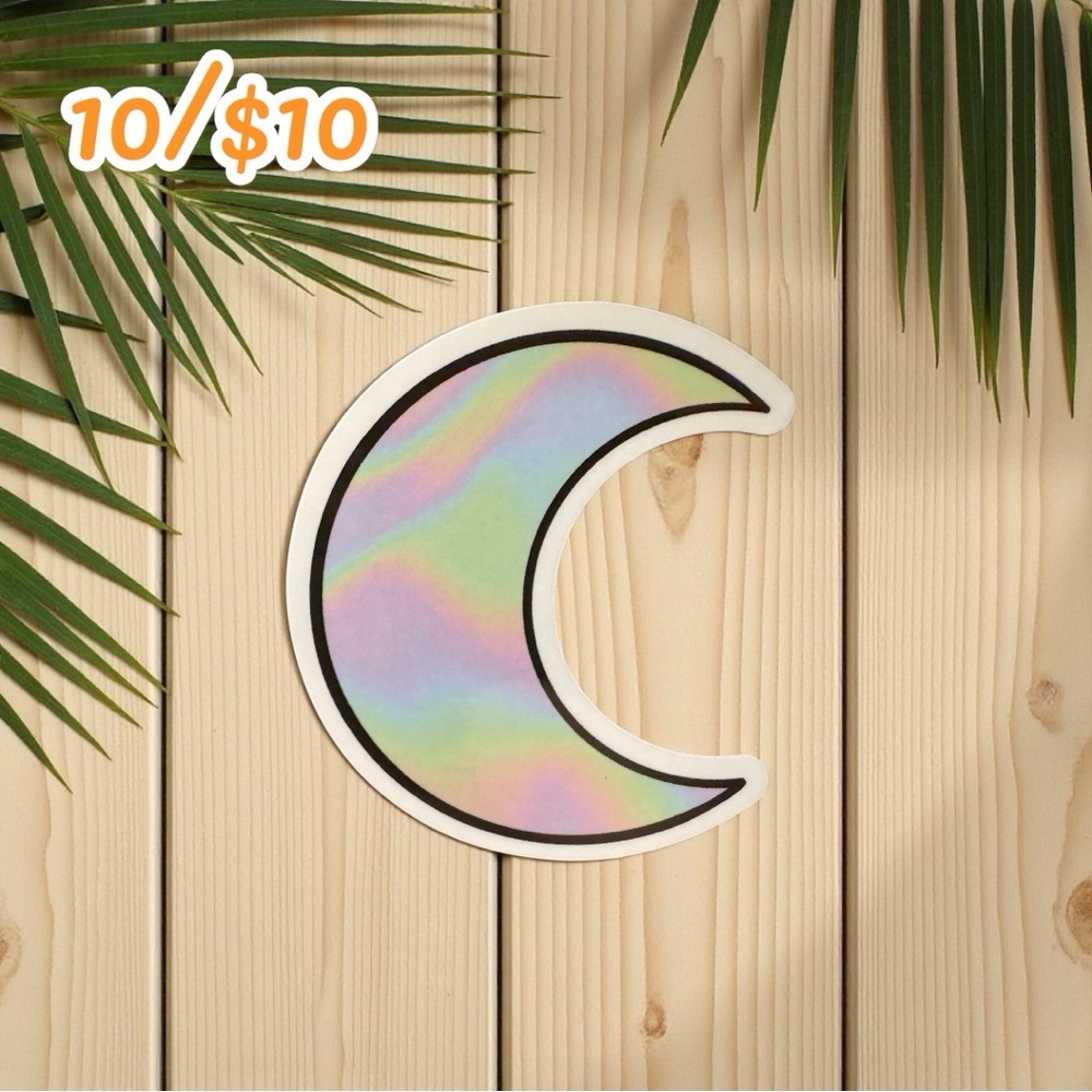 CRESCENT MOON Sticker – Faux Holographic Print Vinyl | 2.25” Celestial Aesthetic